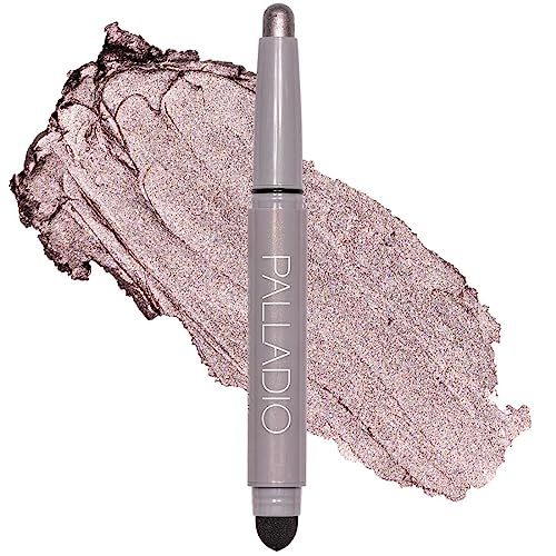 Palladio Barra de sombra de ojos impermeable con esponja mezcladora, aplicación duradera y sin esfuerzo, Silver Mauve Shimmer