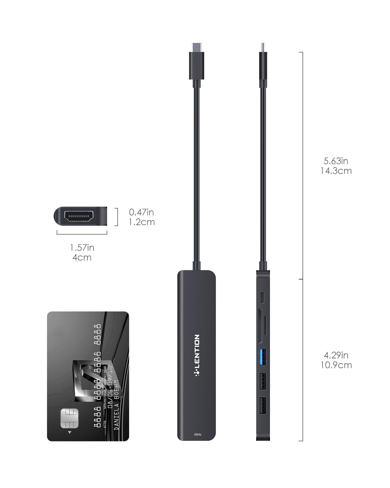 LENTION 7 en 1 USB C Hub 4K 60Hz,5 GBP Adaptador USB C,Lector de Tarjetas SD TF,1 USB 3.0 y 2 USB 2.0, PD 100 W,Carga Compatible con MacBook Pro 2025-2016, Chromebook, ipone16 (CE18,Negro)