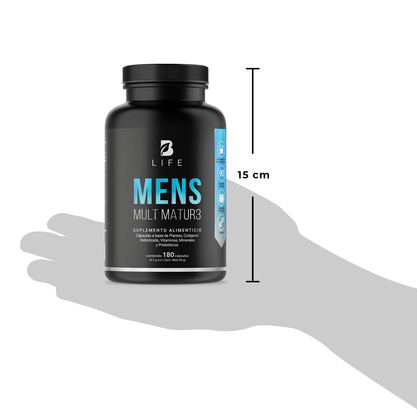 B Life Company Multivitamínico para Hombre Mayor de 40 años con 180 Cápsulas. Ingredientes naturales: Maca Negra, Semillas de Calabaza, Colágeno, Probioticos. Mens Mult Matur3.