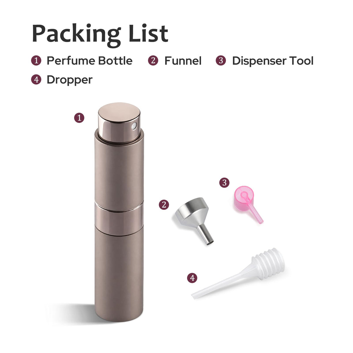 Lisapack - Botella atomizadora de perfume de 8 ml para viajes, dispensador de colonia recargable vacía, pulverizador portátil para hombres y mujeres, Marrón, 0.3 Ounces