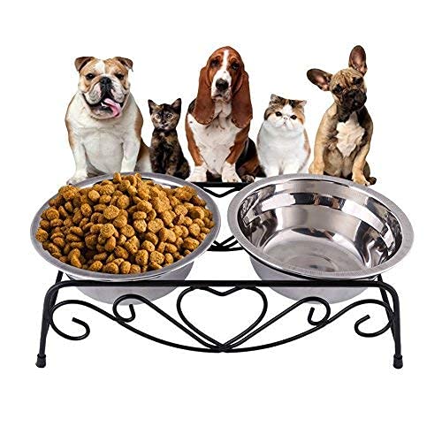 Cuencos para Mascotas Yosoo Acero Inoxidable Soporte Retro Dobles para Perros y Gatos