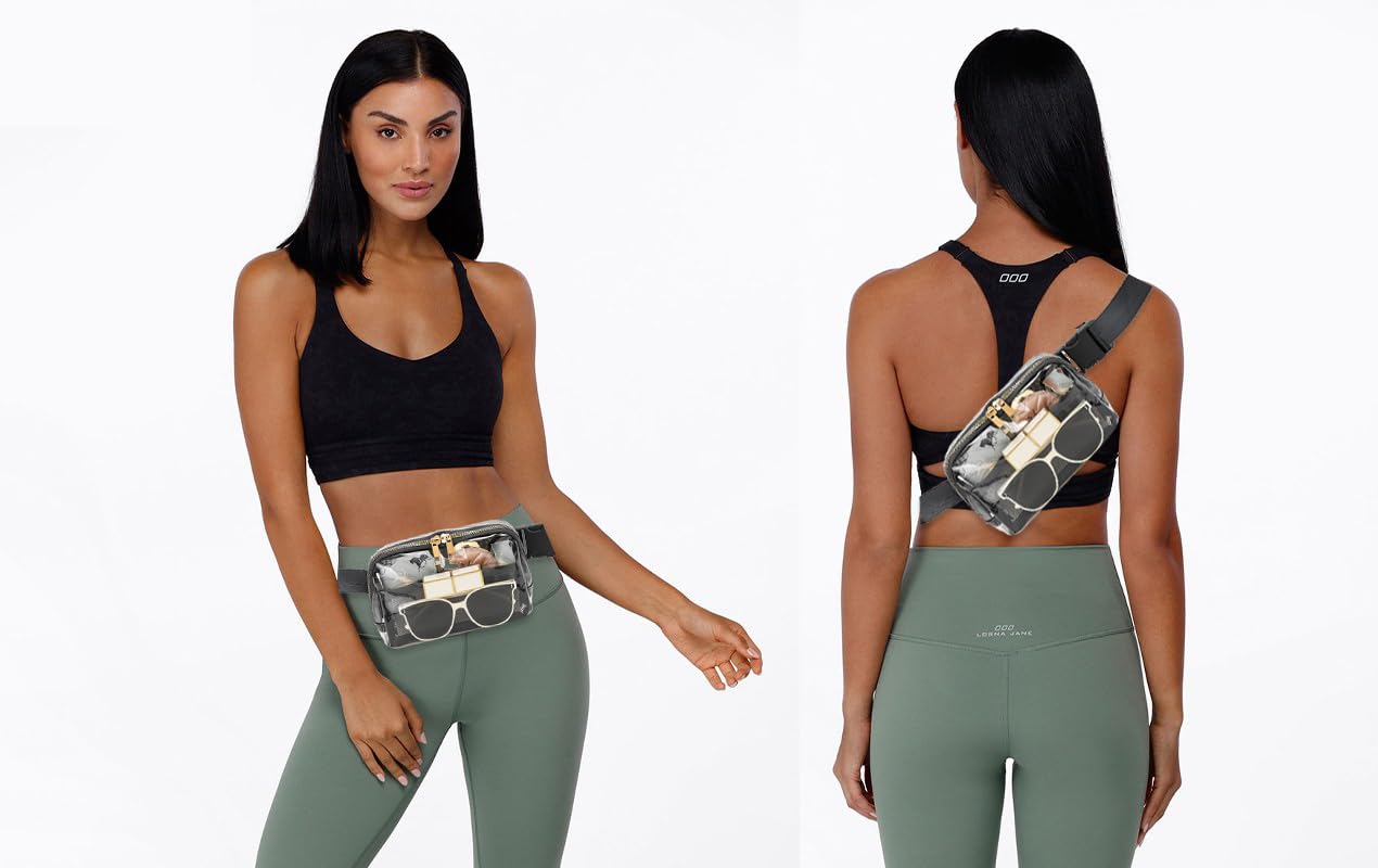 Riñonera Moda Transparente con Correa Ajustable Negro Pequeño para Mujer y Hombre