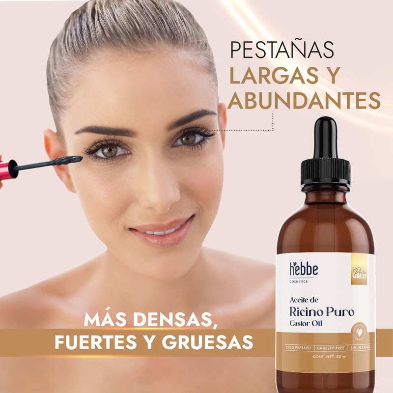 Hebbe - Aceite de Ricino 50 ml. 100% Puro, Hidratante y Antiinflamatorio, Ideal para Piel y Cabello