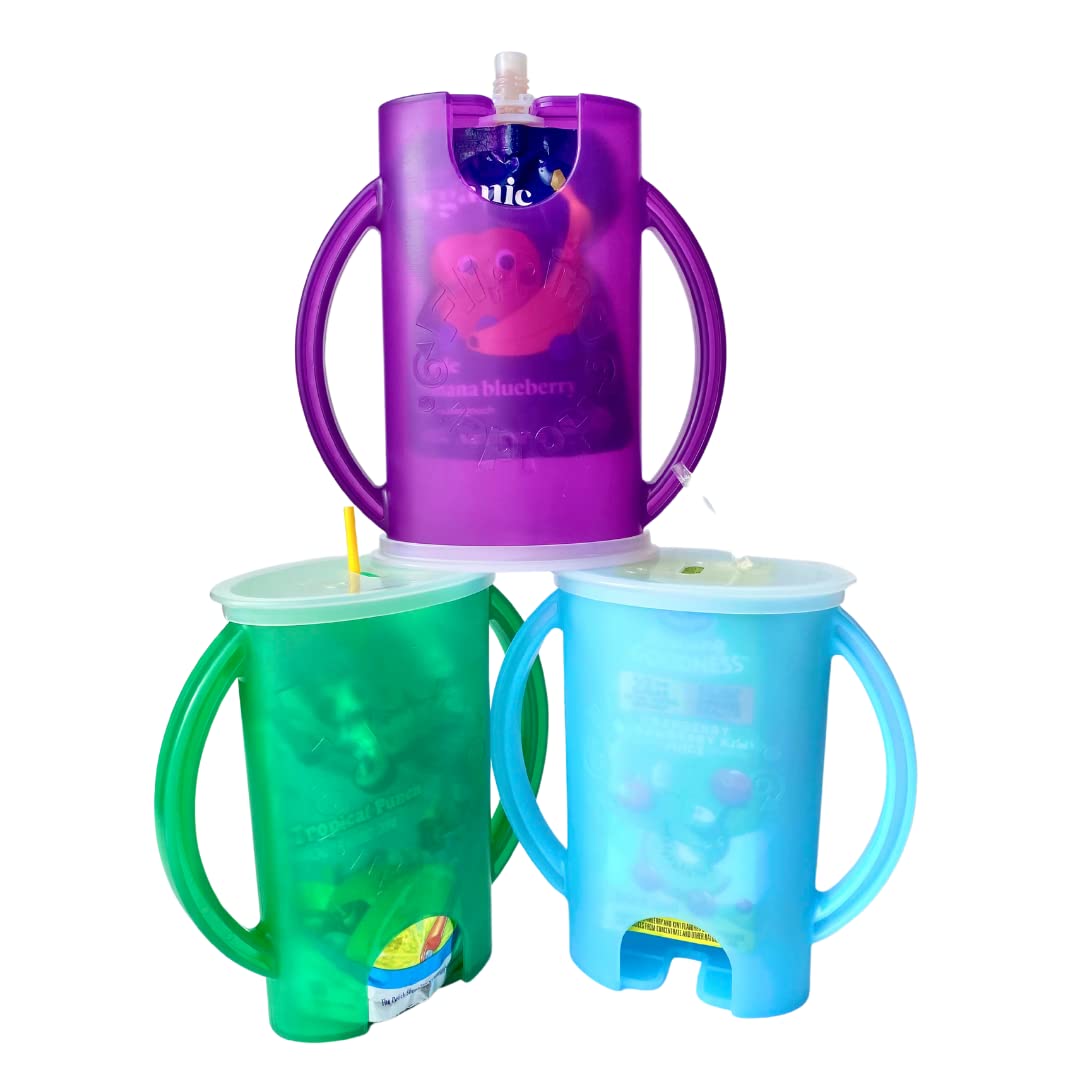 Soporte giratorio a prueba de apretar para niños pequeños, bebés, niños, sin ensuciar, sin apretar, caja de jugo para bebidas y aperitivos con asas de fácil agarre y tapa