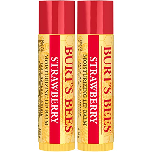 Burt's Bees 100% Natural Moisturizing Lip Balm, Strawberry with Beeswax & Fruit Extracts - 2 Tubes