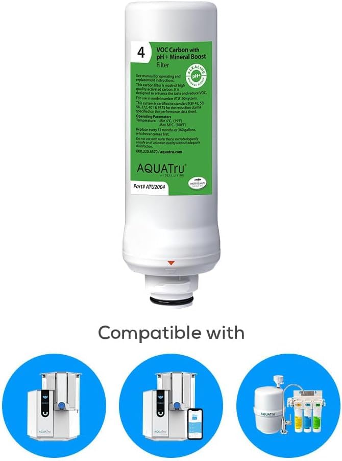 AQUA TRU - Filtro de repuesto de COV con potenciador mineral ph+ (etapa 4) para AquaTru Classic, Connect & Under Sink AquaTru Purificador de agua