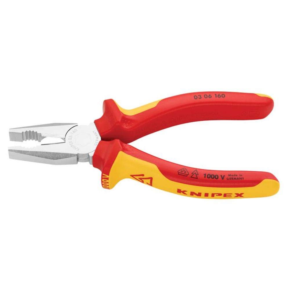 Knipex 03 06 160 SB Alicate Universal Aislados con Fundas en Dos Componentes, Según Norma VDE, Cromado, 160 mm