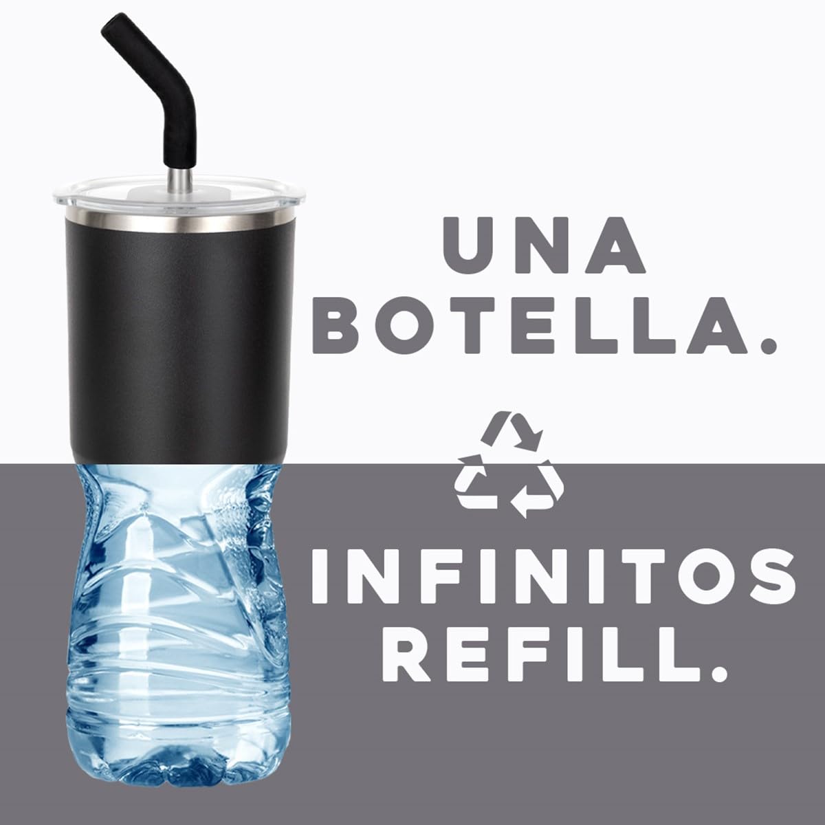 Buffer Flask - Vaso Térmico 700 ml - Termo para Café y Agua de Acero Inoxidable - Tapa Anti Derrame y Fugas - Taza Tumbler Mug para Bebidas Frías y Calientes - Incluye Popote - Color Negro