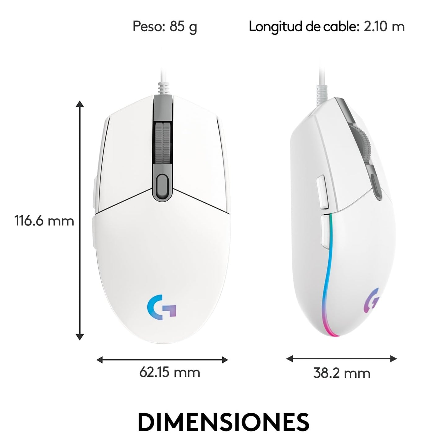 Logitech G203 LIGHTSYNC Mouse Gaming con Iluminación RGB Personalizable, 6 Botones Programables Seguimiento de hasta 8,000 DPI, Ultra-ligero - Blanco