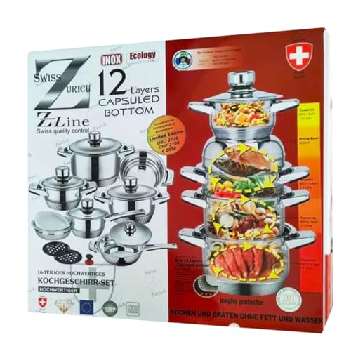 Batería de cocina de 16 Piezas de Acero Inoxidable Fondo Térmico