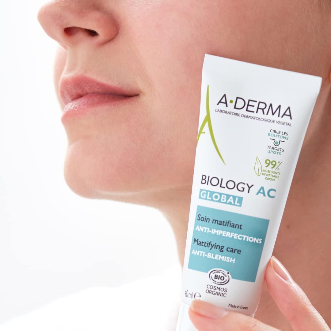 Crema Facial A-Derma Biology Ac Globa para Piel Acneica - 40ml. Tratamiento específico para acné con ingredientes naturales. ¡Cuida tu piel con esta crema facial especializada!