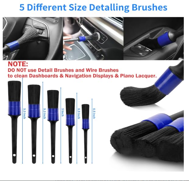 Juego de 24 cepillos para detalles de coche,Kit de Lavado de Coche,cepillos detallado automotriz,Suministros para Detalles de Coche,kit limpieza auto, Kit de Lavado para Interior, Exterior y Ruedas