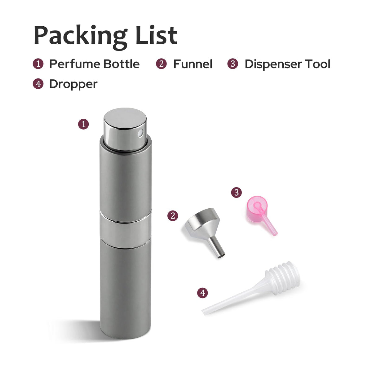 LISAPACK Botella atomizadora de perfume de 8 ml para viajes, dispensador de colonia recargable vacía, pulverizador portátil (gris)