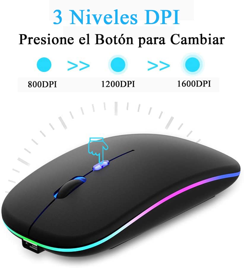 LED Mouse Inalámbrico Recargable, Fotgear Ratón Wireless 2.4G Ergonómico Wireless Ratón óptico Silencioso Click, con Receptor USB Adaptador, Ideal para Ordenadores Portátiles, Dispositivo Inteligentes
