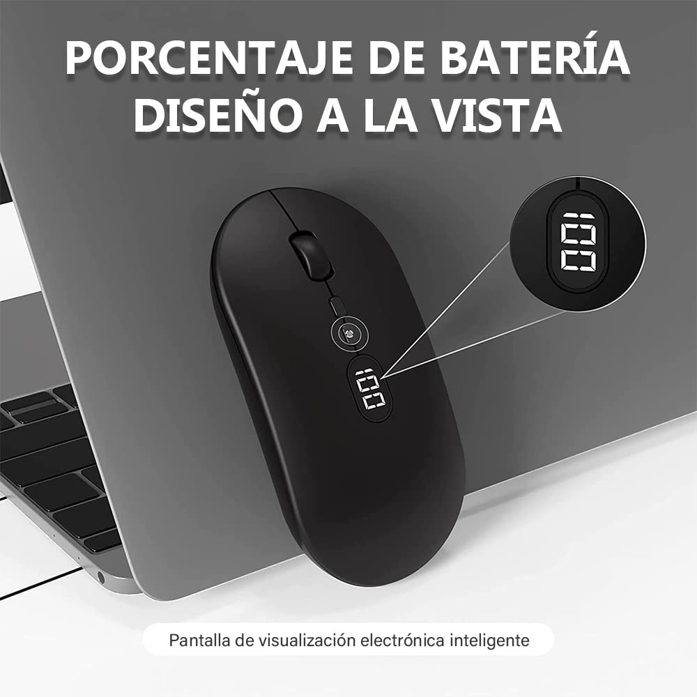 Free wolf X1 Mouse Inalámbrico con Pantalla de Batería, Wireless óptico Recargable 2.4 G Ergonómico Silencioso Click 800/1200/1600 Ajustable dpi Ratón para Computadora,Portátil,PC,Mac (Negro)
