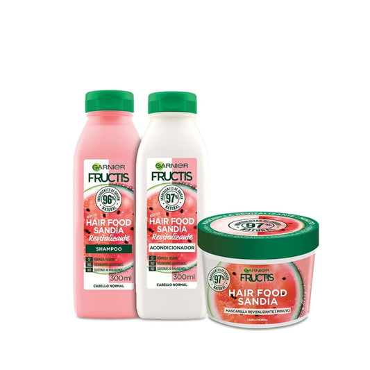 GARNIER Fructis Hair Food Sandía Kit (3 pzas) - Shampoo, Acondicionador, Máscara - Cabello Normal