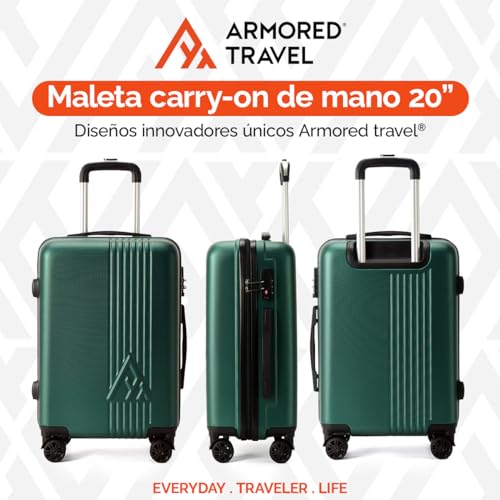 Maleta De Viaje Carry On 20" de Mano Cabina 10kg Rígida Doble Refuerzo Con * TSA Lock * Luggage suitcase Armored Travel (CarryOn - Verde)