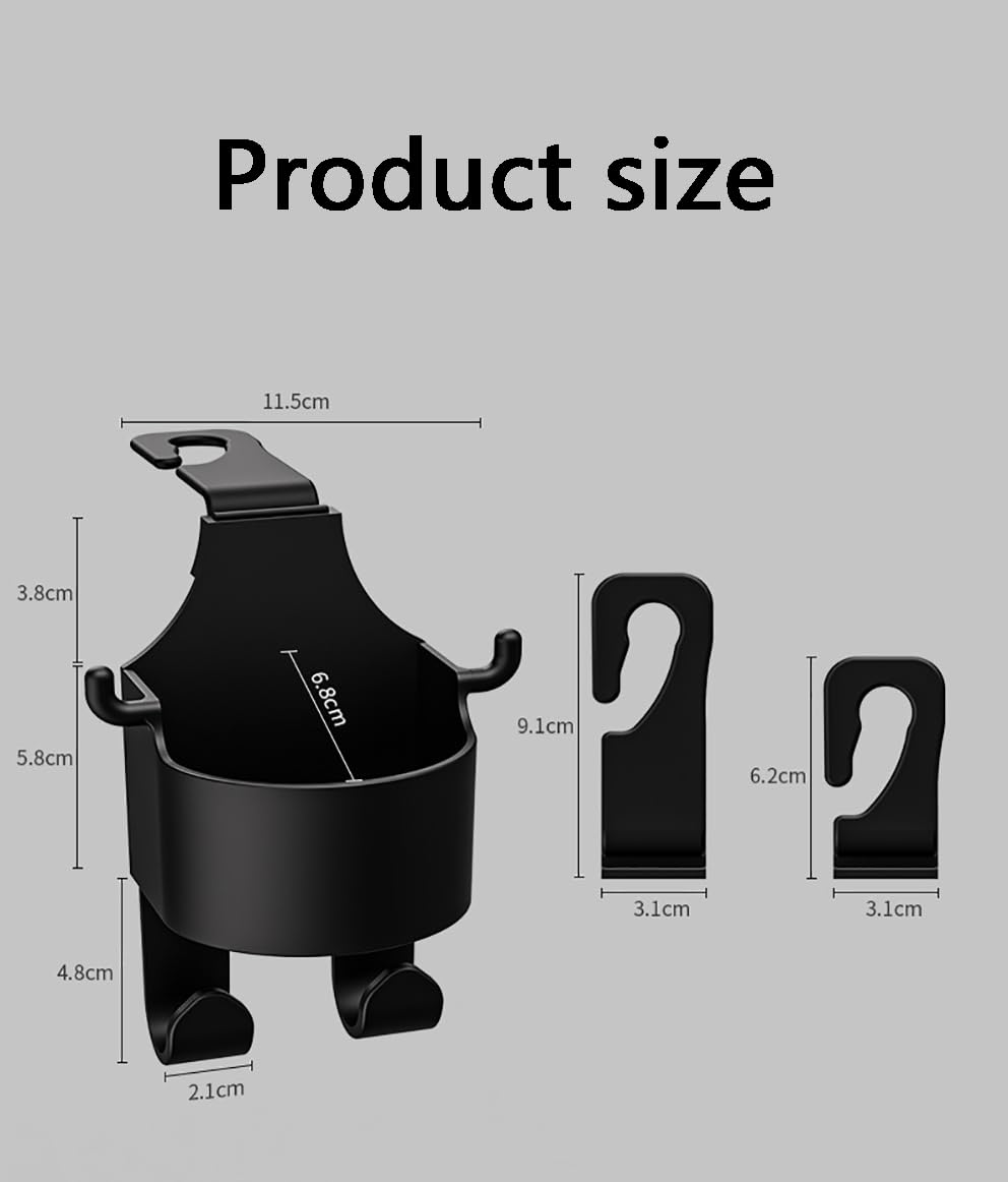 Gancho Multifuncional Walquicks Negro para Respaldo de Asiento de Automóvil 3 en 1 con Portavasos Portable