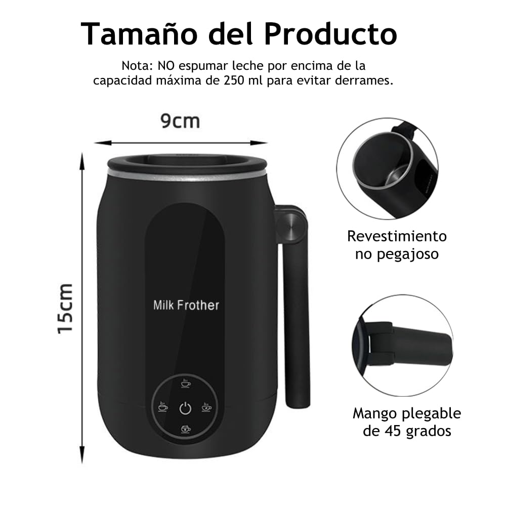 Feiniao 4 En 1 Espumador de Leche Eléctrico para Espumar, Vaporizador de Leche con Mango Plegable de 45 Grados, 110V Milk Frother Fabricante de Espuma Fría y Caliente para Café/Latte/Capuchino