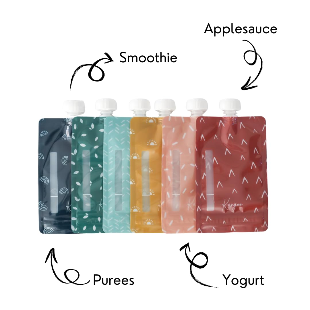 Bolsas reutilizables para alimentos para bebés – Bolsas de almacenamiento de alimentos para niños pequeños y niños – Puré de manzana, batidos, yogur y puré – Bolsa para apretar sin BPA, paquete de 12