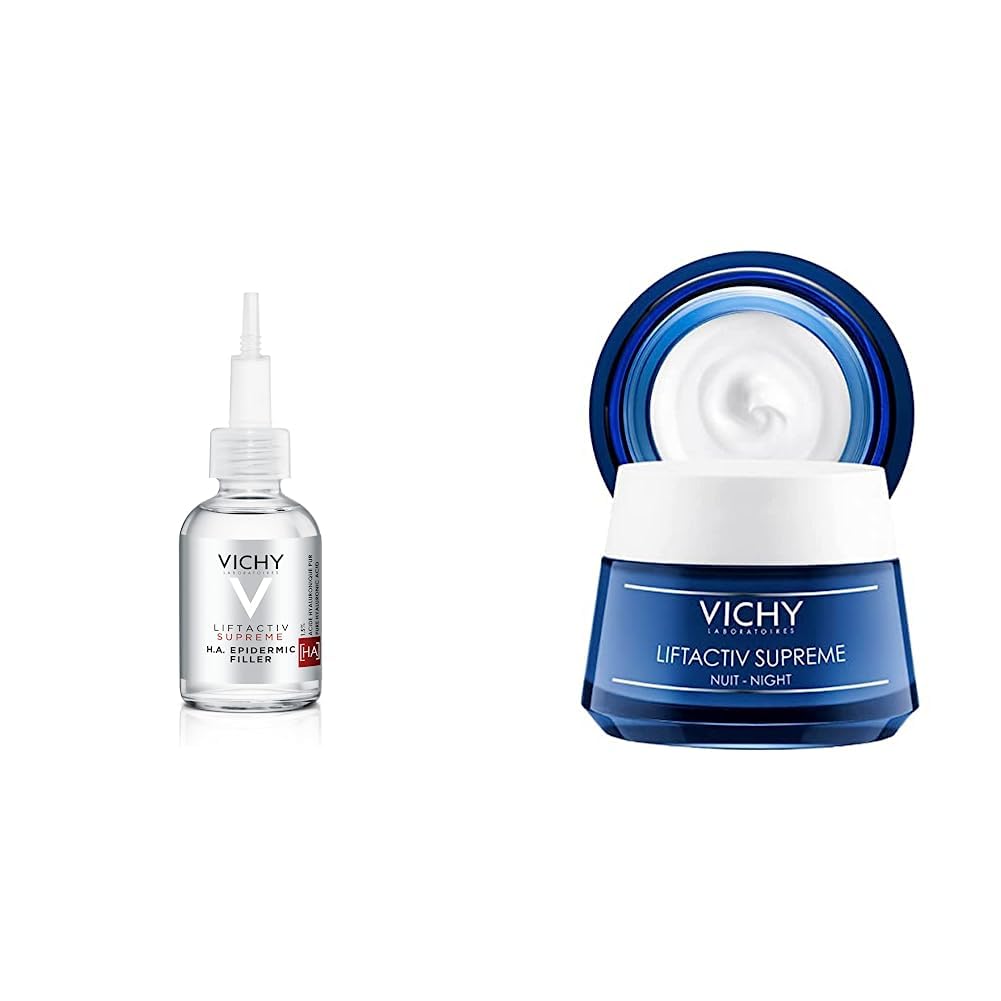 Vichy Ha epidermic filler: serum anti arrugas de acido hialuronico + Liftactiv Supreme Crema de noche anti-arrugas y reafirmante, con Ramnosa y Ácido Hialurónico, piel más firme e iluminada