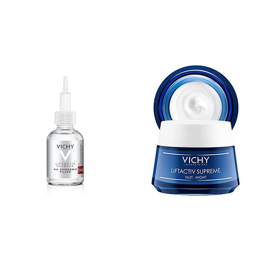 Vichy Ha epidermic filler: serum anti arrugas de acido hialuronico + Liftactiv Supreme Crema de noche anti-arrugas y reafirmante, con Ramnosa y Ácido Hialurónico, piel más firme e iluminada