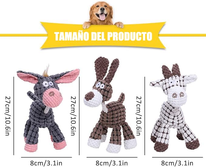 Juguetes para Perro, Peluche Juguetes para Perros Ansiosos, Juguetes Interactivos para Perro de Cuerda Duradera, Perros Juguetes para Medianos-Burro, Perro y Oveja (3 Pack)