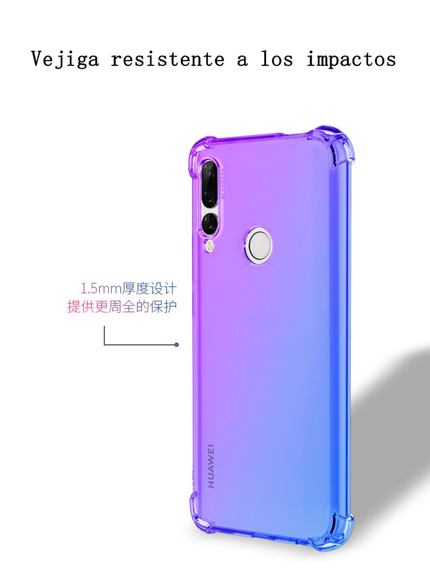 DABUNA Funda para Huawei Y9 Prime 2019 Case Uso Rudo,Transparente Colores Degradados Protectora de Cámara Anticaída Carcasa Bumper(Púrpura Azul)