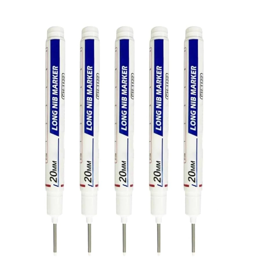 Marcador de Agujeros Profundos de 20 mm con Punta Larga, Tinta Permanente e Impermeable, Herramienta de Marcado para Carpintería y Baño(Blanco)