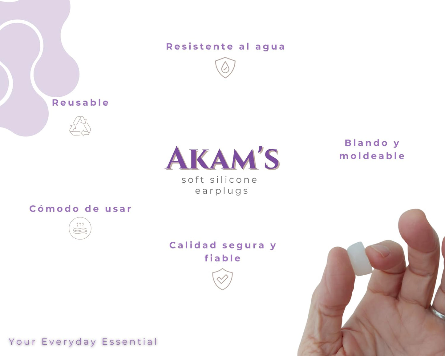 AKAM | 30 + 2 Tapones de Silicona Premium para Dormir, Nadar y Cancelación de Ruido ronquidos - Máximo Confort y Protección para los Oídos, Bloqueo de Sonido 27dB | Almohadillas de Cera Suave Color: Blanco | (Total: 32 tapones)