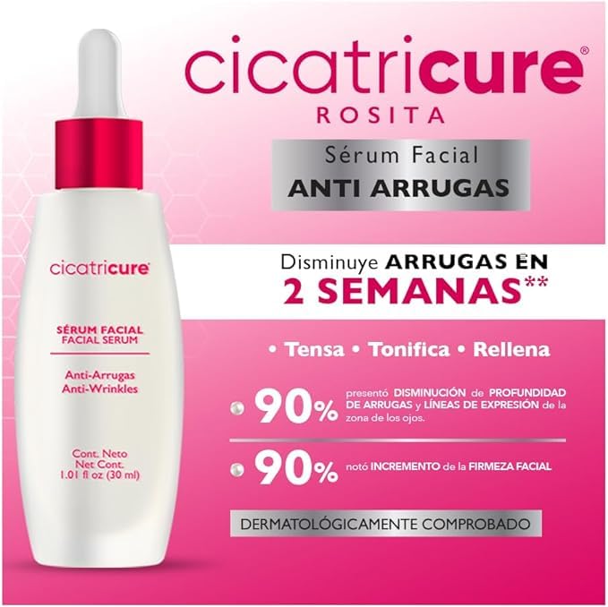 CICATRICURE KIT Rosita, Sérum Facial 30ml + Crema antiarrugas 60g, Rutina Antiarrugas que disminuye arrugas y líneas de expresión en 2 semanas