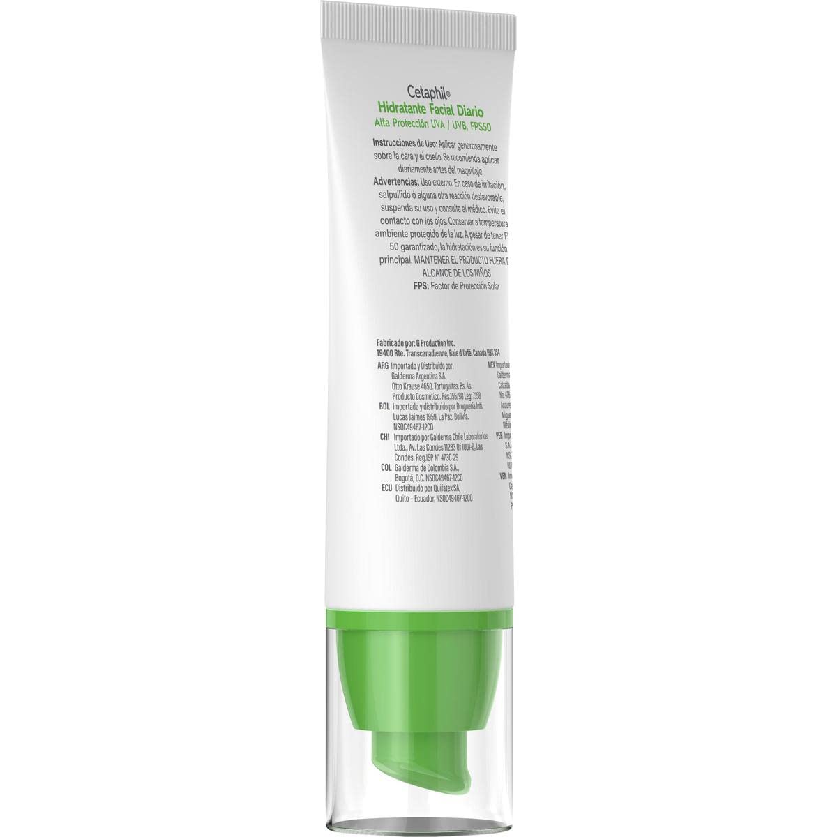 Cetaphil Hidratante Facial Diario con Protección UVA UVB y FPS 50, Hidrata con Fotoprotección UVA UVB Recomendada por Dermatólogos para Piel Sensible