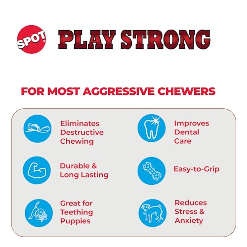 Juguete para Perros SPOT Play Strong S Bone rojo Duradero para masticadores agresivos