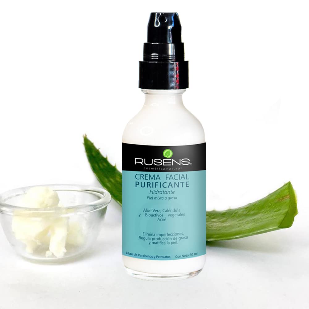 Rusens - Crema Facial Purificante, Matificante (Antiacné) 99% Natural, Ideal para Piel Grasa a Mixta con Tendencia a Acné, - Consistencia Ligera y de Rápida Absorción- Regula Producción de Grasa, Controla Barritos y Espinillas, Hidrata la piel.