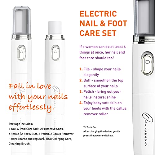 Electric Nail File System & Callus Remover (4 in 1) Best Pedi Tools to Polish Nails - Perfect Manicure & Pedicure Care Set - Professional Electronic Filer and Buffer - Salon Products Beauty Supplies