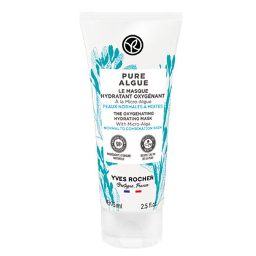 Kit Yves Rocher Rutina facial ultra refrescante: Gel Limpiador (125 ml) + Agua Micelar desmaquillante 2 en 1 (200 ml) + Mascarilla facial hidratante oxigenante (75 ml) Pure Algue