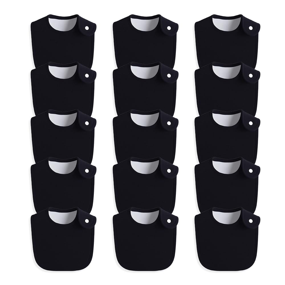 lazyrhino - Paquete de 8 baberos unisex ajustables con broches de presión ultra suaves y absorbentes para la dentición para niños y niñas (negro-15 piezas)