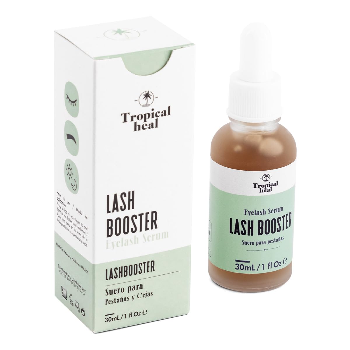 Tropical Heal - Lash Booster Suero Natural para el Crecimiento de Pestañas y Cejas - Tratamiento Nutritivo y Fortalecedor para Pestañas Más Largas y Fuertes - Fórmula con Extractos 100% Naturales, 30 ml