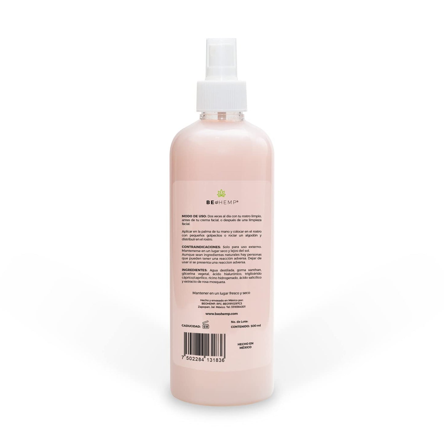 Loción facial hidratante rosa mosqueta y ácido hialurónico 500 ml Beohemp