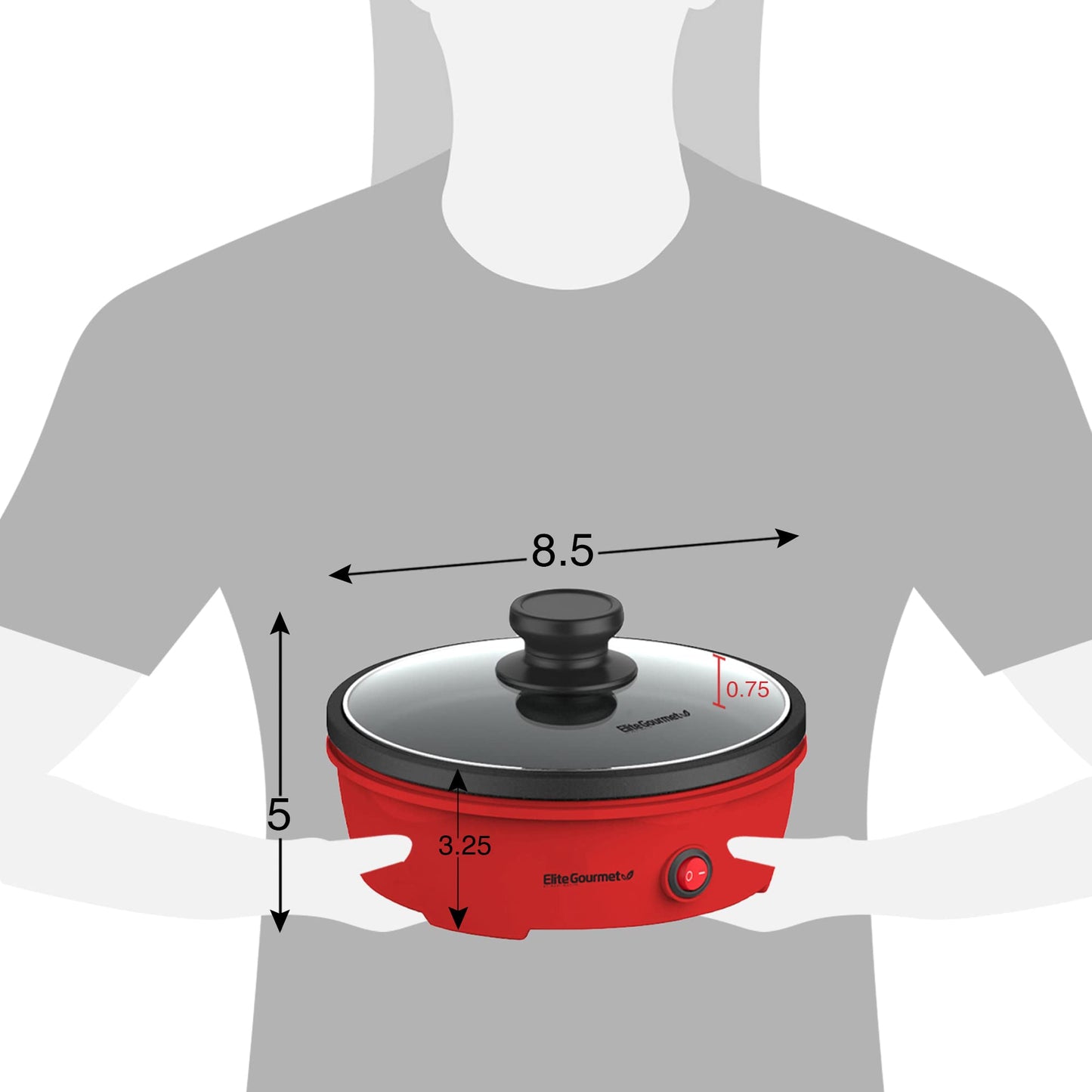 Elite Gourmet EGL-6101 - Sartén para freír personal, calentamiento rápido, sartén eléctrica antiadherente de 650 vatios con tapa de vidrio templado, color rojo