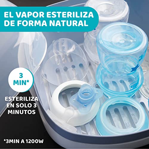 Chicco - Esterilizador para microondas de vapor, rápido y fácil de usar, hasta 6 Biberones, chupetes, tetinas y otros accesorios, color Gris