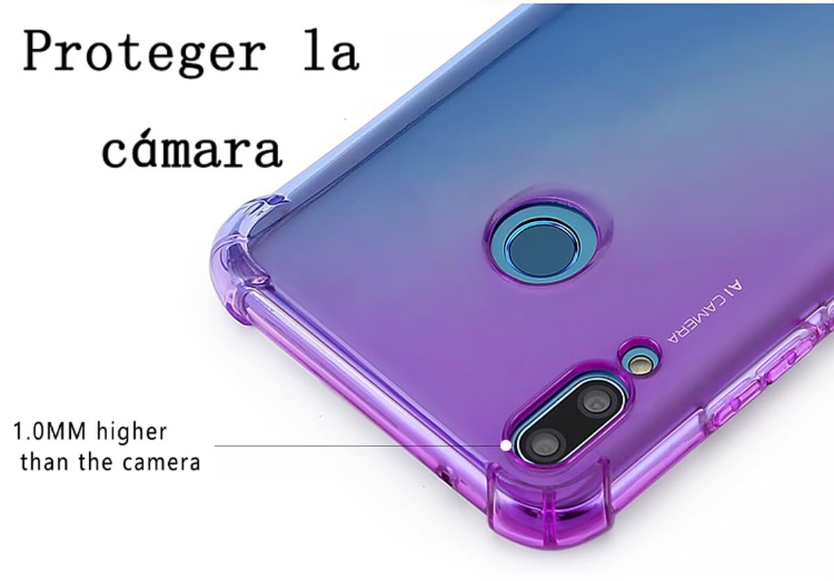 DABUNA Funda para Huawei Y9 2019 Case Uso Rudo,Transparente Colores Degradados Protectora de Cámara Anticaída Carcasa Bumper(Púrpura Azul)