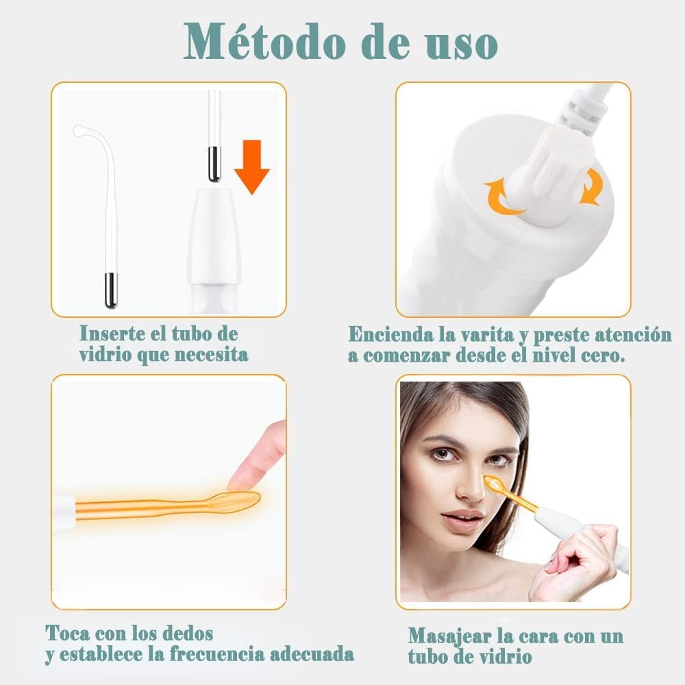 Alta Frecuencia Facial, Radiofrecuencia Facial para Estiramiento de La Piel Que Elimina el Acné. Portable Handheld Aparato de Radiofrecuencia Facial, Alta Frecuencia. Maquinas Faciales de Alta Frecuencia para Quitar Arrugas, Acné con 4 Electrodos (Luz nar