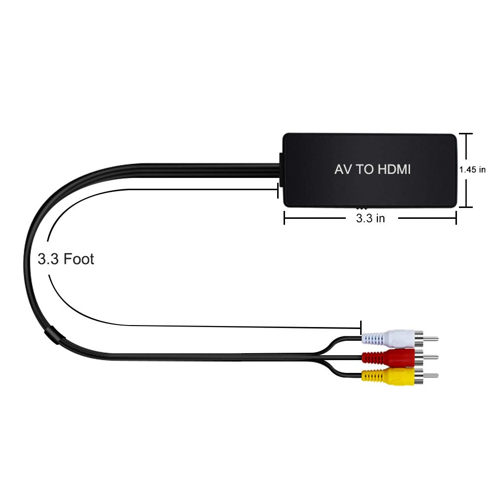 HDMI to RCA, HDMI to AV, Dinger HDMI to 3RCA CVBS AV Composite Video Audio Converter Adapter Supports PAL/NTSC, 1080P with 3 RCA Cable (HDMI to AV Converter)