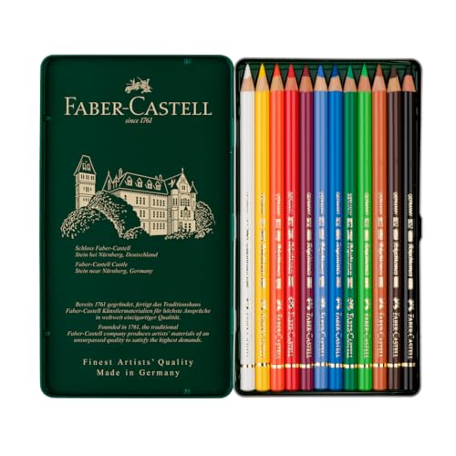 Faber-Castell Polychromos Profesionales para Arte con 12 distintos Colores, set colores de calidad profesional, diseñado para ofrecer a los artistas y aficionados una herramienta de dibujo excepcional