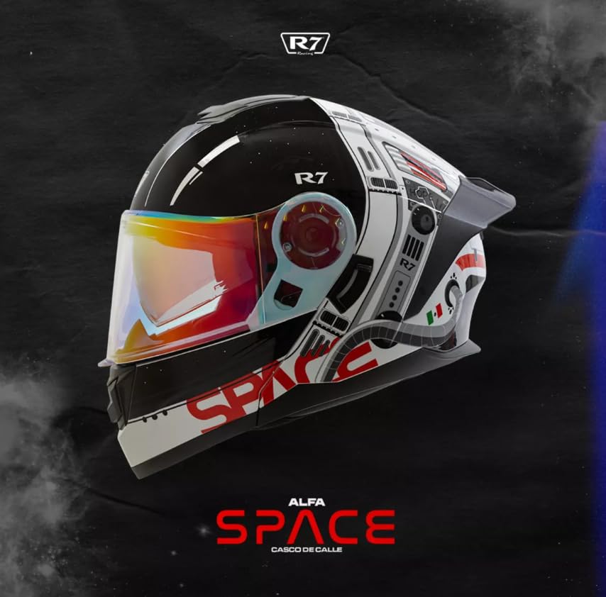 Casco Moto Abatible R7 Space Luz Led Certificado Dot (XX-Large)