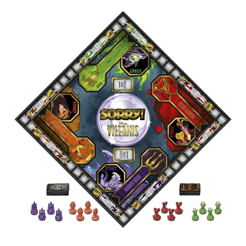 Hasbro Gaming Sorry! Juego de Mesa: Disney Villains Edition Juego para niños, Juegos Familiares para Edades de 6 años en adelante (Exclusivo de Amazon)