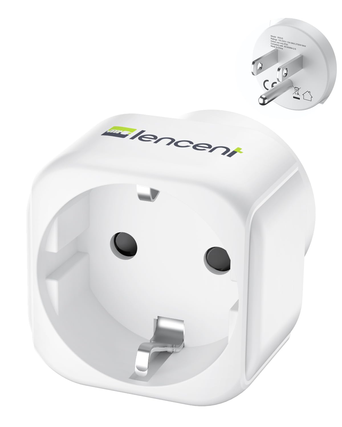 LENCENT Adaptador de Enchufe de Europa a EE.UU, Adaptador Europeo a Americano, Clavija Europea a Americana, Convertidor de Enchufe de Viaje de Europa a EE. UU. Mexico Colombia Canada, 1 Paquete