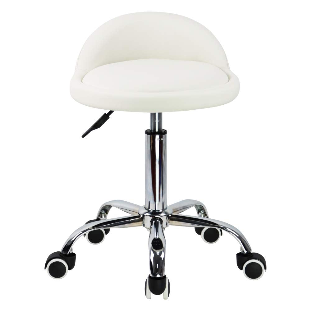 KKTONER Taburetes Giratorios con Respaldo Bajo Taburetes Redondos Rodantes Silla Taburete Blanco con Ruedas para el Hogar Salón Facial SPA Masaje Tatuajes Trabajo