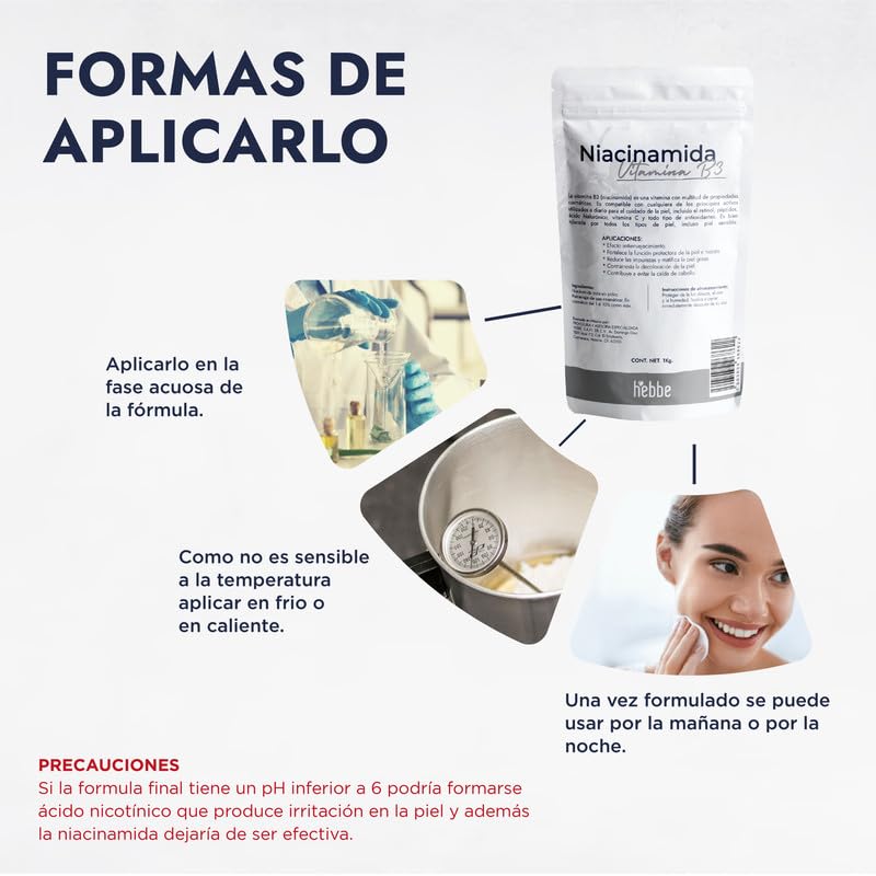 Hebbe - Niacinamida Pura para Rejuvenecimiento y Cuidado de la Piel, 1000 g